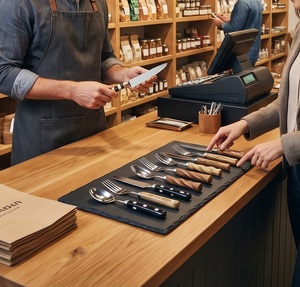 Stainless Steel Eco Friendly Flatware 4-Piece Cutlery Set <b>Mirror</b> Polish Marble Handle Wholesale Price Home & Restaurant Use - Product Image 6