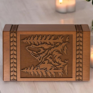 Handmade Wolf & Tree Engraved Wooden Urn: Rustic Cremation Box <b>Memorial</b> <b>Keepsake</b> by AYAANS - Product Image 5