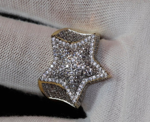 Iced Star Shaped Cluster <b>Ring</b> Moissanite 925 Sterling Silver Rhodium Plated Prong Setting Hip Hop Style <b>for</b> Unisex Women or <b>Men</b> - Product Image 4