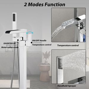 Rubinetto da Bagno Nero Opaco Autoportante con Cascata e Doccetta, Montaggio a Pavimento - Product Image 4