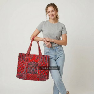 Sac fourre-tout matelassé indien imprimé à la main avec fermeture éclair, motif floral, pour femme, toutes saisons, vente en gros - Product Image 2