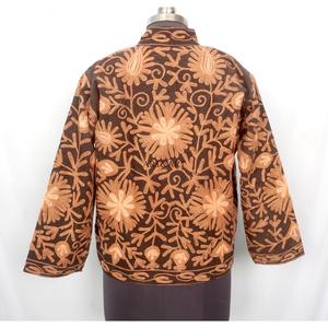 <b>ART</b>&<b>ART</b> Handmade Floral Embroidery Cotrise Fabric Jacket Hand <b>Drawn</b> Design Button Detail Cotton Stripe Lining Breathable jacket - Product Image 5