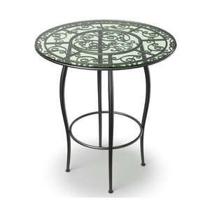 <b>Garden</b> Table Glass Top Iron Frame Traditional Design Rust-Resistant Weather-Resistant Eco-Friendly 4-Seater Outdoor Furniture - Product Image 1