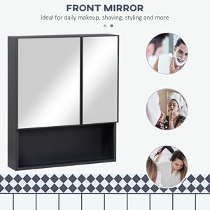 Specchio da bagno a doppia porta a muro con ripiani nero armadietto dei medicinali - Product Image 4