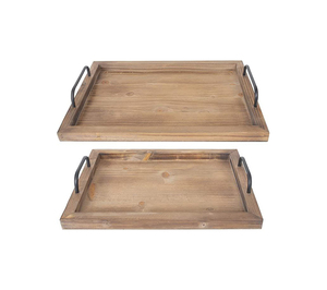 Plateau de service rond en bois et en fer, avec texture linéaire artistique et détails de qualité supérieure - Product Image 2