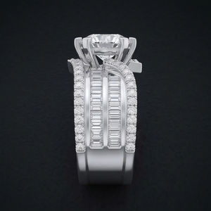 Luxury Round Diamond Engagement <b>Ring</b> Yellow Gold <b>Split</b> Shank Baguette Diamond Bridal <b>Ring</b> IGI Certified OEM Custom Jewelry - Product Image 2