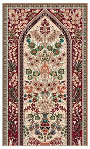 Muslim <b>Prayer</b> <b>Mat</b> Rectangle Floral Pattern Cream Red Green Border Decorative Design Non Slip Backing 27x45 Inches - Product Image 4