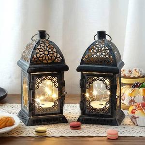 Mini Linterna Vintage con Cristal |   Portavelas Colgante para Velas de Té |   Farol Decorativo Negro para Decoración del Hogar, Jardín y Bodas - Product Image 1