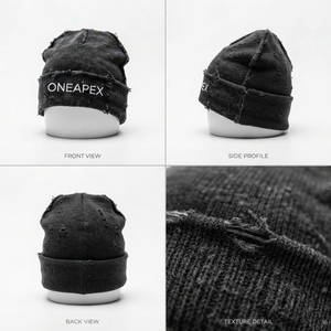 Gorro de punto negro desgastado para hombre, gorro de invierno con dobladillo, gorra unisex estilo streetwear, gorro tipo calavera, accesorio de moda al por mayor con logotipo personalizado - Product Image 4