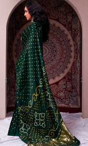 Sari Bandhani Hecho a Mano, Sari Étnico Indio de Seda para Mujer - Product Image 3