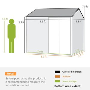 Casetta da Giardino in Metallo Grigio Scuro 8FT X 6FT, Extra Large, con Telaio in Lega di Legno, per Attrezzi, con Porte, Finestre e Prese d'Aria - Product Image 3