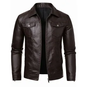 Chaqueta de Cuero para Hombre de Primera Calidad, Manga Larga, Color Marrón y Negro, Estilo Clásico, Resistente al Viento, Impermeable, Ignífuga, para Todas las Estaciones - Product Image 3