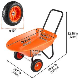 5 Cu. Carrello da Giardino Ribaltabile con Capacità di Carico di 180 kg, 2 Ruote Larghe 10 Pollici, Carriola in Metallo con Capacità d'Acqua di 100L - Product Image 5