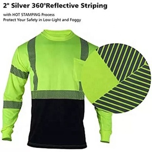 Hi Vis <b>Long</b> <b>Sleeve</b> Safety T Shirt Reflective Workwear Pocket Uniform for Construction Road Crew class 2 hi vis safety shirt - Product Image 3