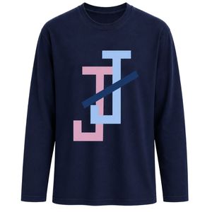Navy Blue JJ Logo Embroidered Long Sleeve Shirt Crew Neck Lightweight Casual <b>Top</b> with Ribbed Cuffs for Team and Everyday Apparel - Product Image 1