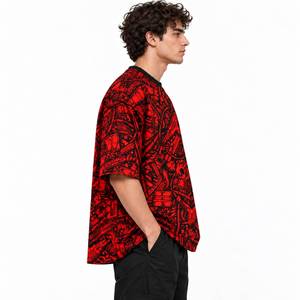 T-shirt à manches courtes surdimensionné pour homme, col rond, imprimé graphique crâne rouge et noir, style streetwear - Product Image 3