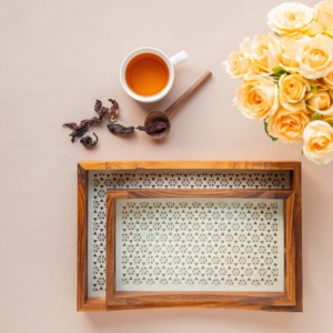 Minimalist Design Varnished Finish for Table Use <b>Storage</b> <b>Trays</b> Mango Wooden <b>Tray</b> for Home Office and Kitchen Use - Product Image 3