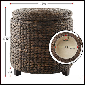 Pouf en jacinthe d'eau ronde tissée à la main de 7 pouces avec repose-pieds pour salon chambre salle de bain bureau à domicile - Product Image 4