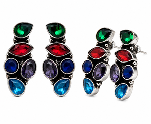 Wholesale Antique <b>Silver</b>-Plated Bulk Supplier Multi Stone Bezel Setting <b>Stud</b> <b>Earrings</b> Women Direct Factory Manufacturer ARTS - Product Image 3