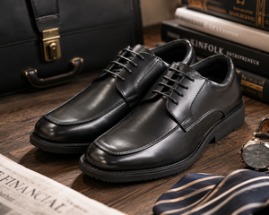 Zapatos de Vestir ARUKOKA Negros de Cuero Vegano Suave con Detalles Arrugados, Ajuste Extra Ancho 6E, Suela Transpirable con Cordones, para Oficina y Carrera Profesional - Product Image 6
