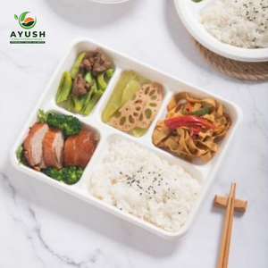 Barquette repas compartimentée compostable en bagasse, fabriquée à partir de fibres de canne à sucre biologiques, idéale pour les baby showers et les fêtes d'anniversaire - Product Image 3
