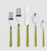 Set Peralatan Makan Minimalis Dengan Gagang Hijau Zaitun Dan Kepala Perak, Aman Untuk Mesin Cuci Piring, Cocok Untuk Katering Dan Penggunaan Rumah Tangga