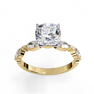 Anillo de Compromiso con Diamante Cultivado en Laboratorio Certificado por IGI, Oro Sólido de 14k, Corte Cojín con Detalles Marquise, Fabricante de Joyería al por Mayor - Product Image 1