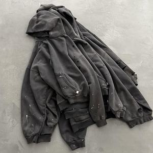 Sweat-shirt streetwear pour homme personnalisé, lourd, délavé à l'acide, broderie de strass, OEM - Product Image 3