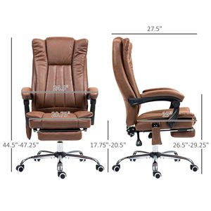 Poltrona da Ufficio Reclinabile Marrone con Altezza Regolabile e Poggiapiedi, Sedia Direzionale con Funzione Massaggio a 6 Punti e Riscaldamento - Product Image 3