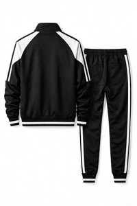 Conjunto Deportivo Unisex Negro de Manga Larga con Cierre de Media Cremallera y Dobladillo Dividido 2 en 1, Ropa Deportiva de Otoño Transpirable y Ligera con Bolsillos Laterales y Ajuste Regular - Product Image 4