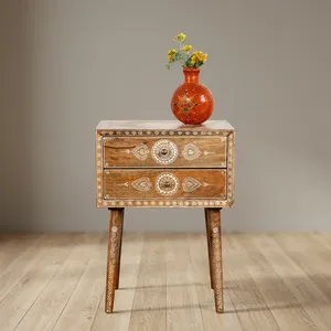 Mesa de centro redonda de madera maciza, mesa auxiliar de té, muebles artesanales para sala de estar, comedor, casa de campo, decoración de hotel - Product Image 6