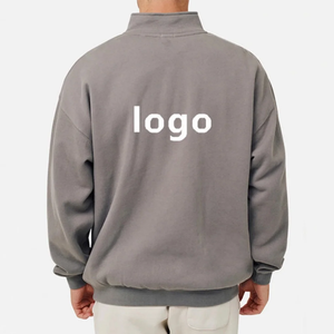 <b>Women</b> Oversized <b>Quarter</b> <b>Zip</b> <b>Sweatshirt</b> Solid New Jersey Print Hooded Collar Autumn Style Lined Front Logo - Product Image 3