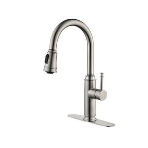 Rubinetto da cucina monocomando in acciaio inossidabile con doccetta estraibile ad arco alto, per lavello - Product Image 1