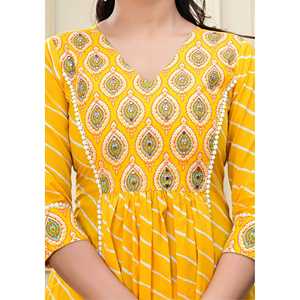 Conjunto Formal de Salwar Kameez Anarkali de Rayón Estampado Amarillo para Mujer con Kurta y Palazzo para Fiesta, Ropa India y Pakistaní - Product Image 5