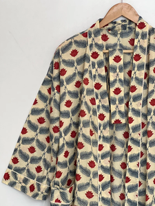 Bata Kimono de Algodón 100% Tejido con Estampado de Bloques y Dibujos Animados Naaz para Mujer, Camisón de Verano Hecho a Mano ODM con Cuello en V y Cintura Elástica Completa - Product Image 4