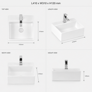 Lavabo de Cerámica Moderno Minimalista para Baño, Montado en el Suelo, Rectangular, Superficie Lisa, Blanco, 410x310x120mm, 5 Años de Garantía - Product Image 6