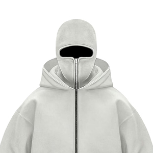 Vente en gros de sweats à capuche Ninja Hip Hop pour hommes, streetwear uni, coupe oversize, double col, en coton épais 500 GSM, en molleton noir zippé - Product Image 5