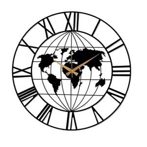 Reloj de Pared Metálico con Mapa Mundial, Diseño de Atlas de la Tierra, Tema de Viajes, Contorno de Continentes, para Espacio de Trabajo Profesional Internacional - Product Image 6
