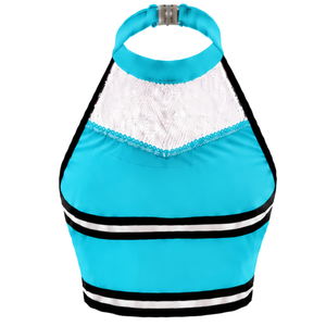 Haut court de cheerleading sans manches turquoise, blanc et noir pour femmes et filles – Tenue de performance athlétique pour équipes sportives - Product Image 2