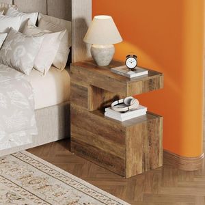 Mesa Auxiliar en Forma de C de 25.59 Pulgadas, Mesa para TV Estilo Rústico para Sofá, Estante de Almacenamiento de 2 Niveles, Muebles para Sala de Estar - Product Image 4