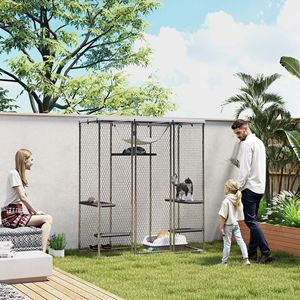 Jaula para Gatos de Acero Galvanizado con Cubierta Impermeable, 5 Plataformas Ajustables, Hamaca, Catio para Exteriores, Muebles para Mascotas - Product Image 2