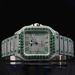 Montre analogique automatique de luxe pour homme en acier inoxydable, sertie de diamants VVS, style hip-hop, avec mouvement à quartz et moissanite - Product Image 5