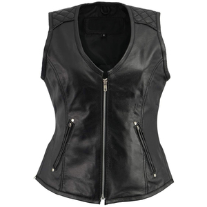 Women's Genuine Leather <b>Biker</b> Vest Vintage Motorcycle <b>Waistcoat</b> Slim Fit Sleeveless Outerwear Waterproof Windproof Casual Wear - Product Image 3