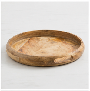 Bandeja Redonda Premium Hecha a Mano de Madera de Mango con Asas Integradas, Plato de Madera Ecológico de Lados Profundos para Uso en Hoteles - Product Image 1