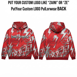 330gsm Premium 100% Cotton Fleece Pullover <b>Hoodie</b> <b>Red</b> Grey Cartoon Print Custom DTF Front Logo Kangaroo Pocket Rib Cuffs - Product Image 1