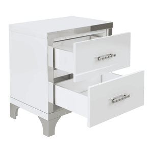 Elegante Comodino Lucido con Maniglia in Metallo, Tavolino a Specchio con 2 Cassetti per Camera da Letto e Soggiorno, Disponibile in Bianco - Product Image 3