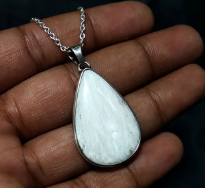 Natural White Scolecite Pendant Chain <b>Necklace</b> 925 Sterling <b>Silver</b> Handmade Charm Pendant Trendy Lovers Unisex Pendants - Product Image 5