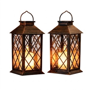 <b>Set</b> Of 2 Black Metal Hanging <b>Lanterns</b> Vintage Iron & Glass Candle Holders For Indoor Outdoor Home Garden Wedding Decor - Product Image 3