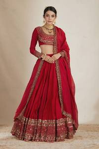 <b>Red</b> Embroidered <b>Lehenga</b> Choli Set with Dupatta Women Ethnic <b>Wedding</b> Party Outfit - Product Image 1