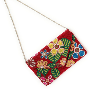 Bolso de Mano Tipo Clutch FAIZA CRAFT con Flores de Cuentas Rosadas, Rectangular, Hecho a Mano, Ligero, con Bordado de Punto de Cruz Desmontable - Product Image 3